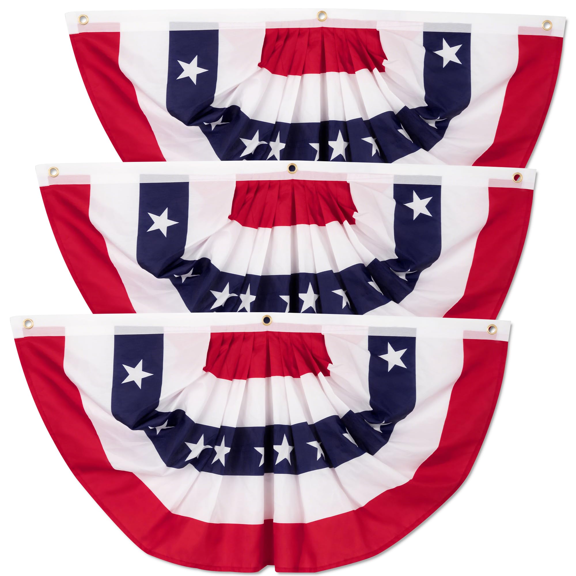 Heartome front view of six packed pleated fan flags, instant patriotic curb appeal