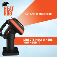 Heat Hog in garage setting delivering focused heat to a workspace