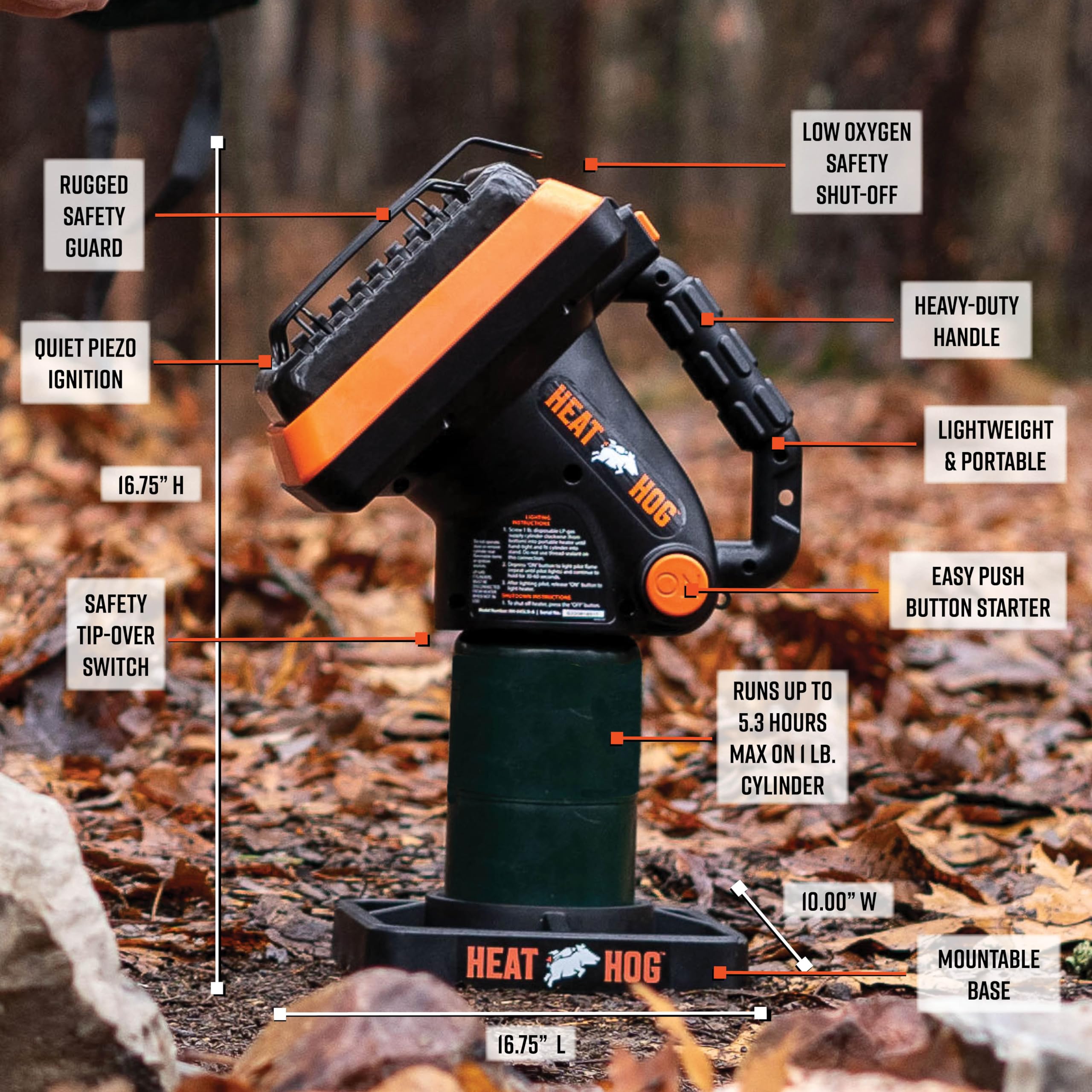 Heat Hog safety guard and controls emphasizing tip-over and ODS protection