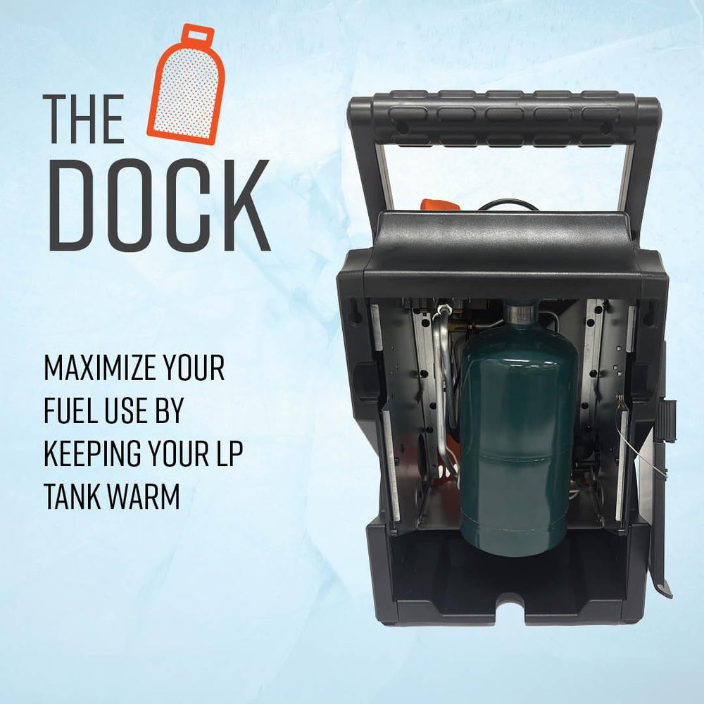 Heat Hog beside a propane cylinder showing handle and compact scale for easy transport