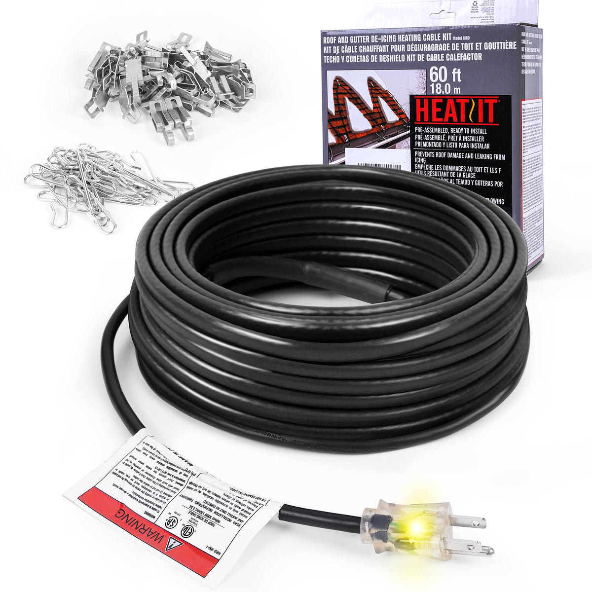 HEATIT packaged 60 ft de-icing cable ready to install, ensures fast winter protection
