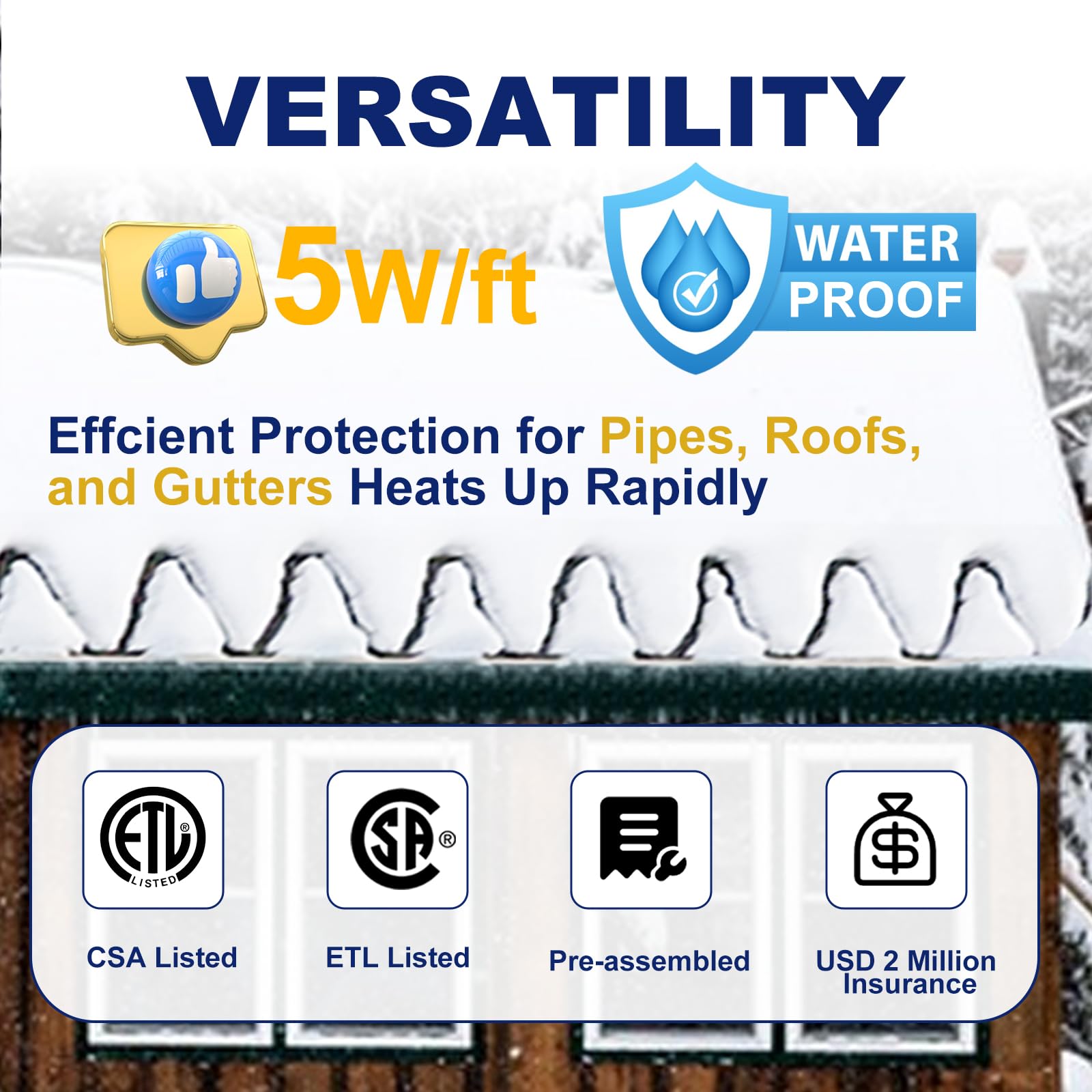 HEATIT heat cable run inside a downspout preventing ice blockage