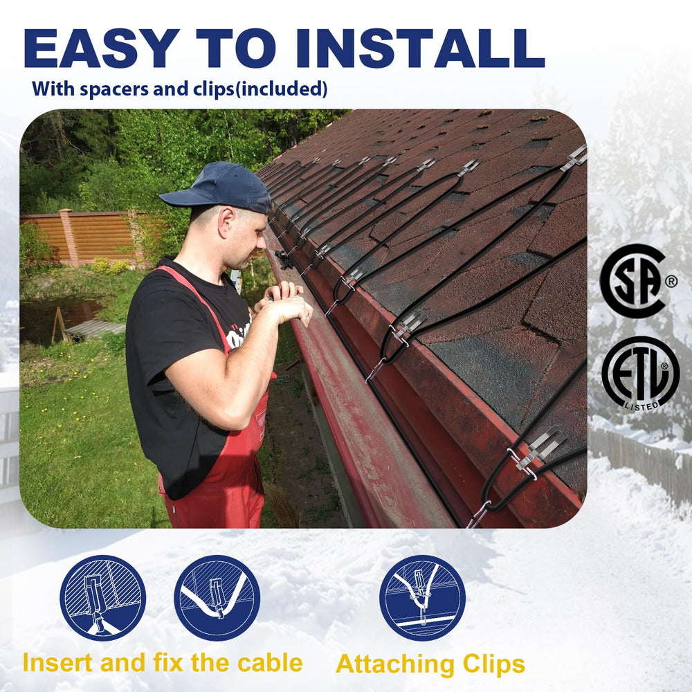 HEATIT cable beside tape measure showing 30ft length and fit for eaves