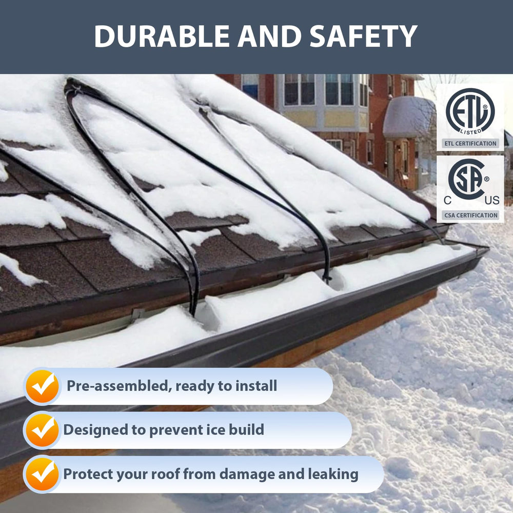 HEATIT cable routed along a roof eave melting snow to reduce ice dams