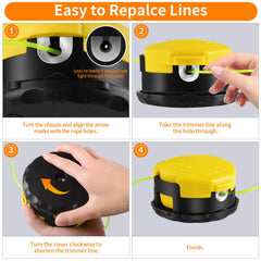 HeavenBird detail of pre-loaded trimmer line showing durability benefit