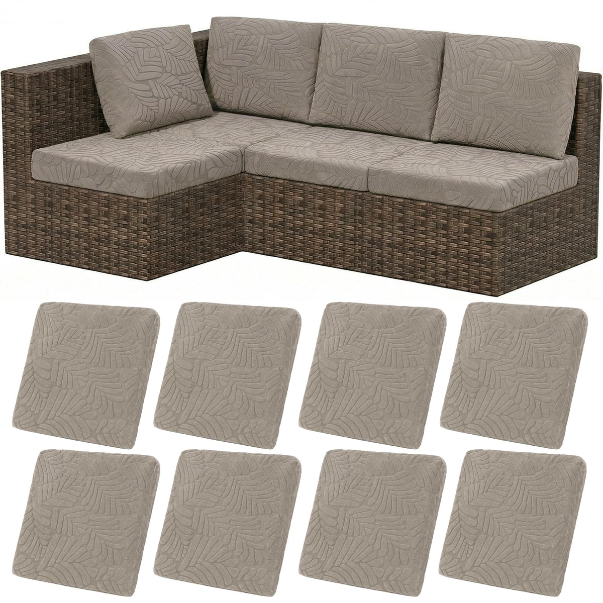 HEBE RUGS front view of eight cushion covers showing full set and color