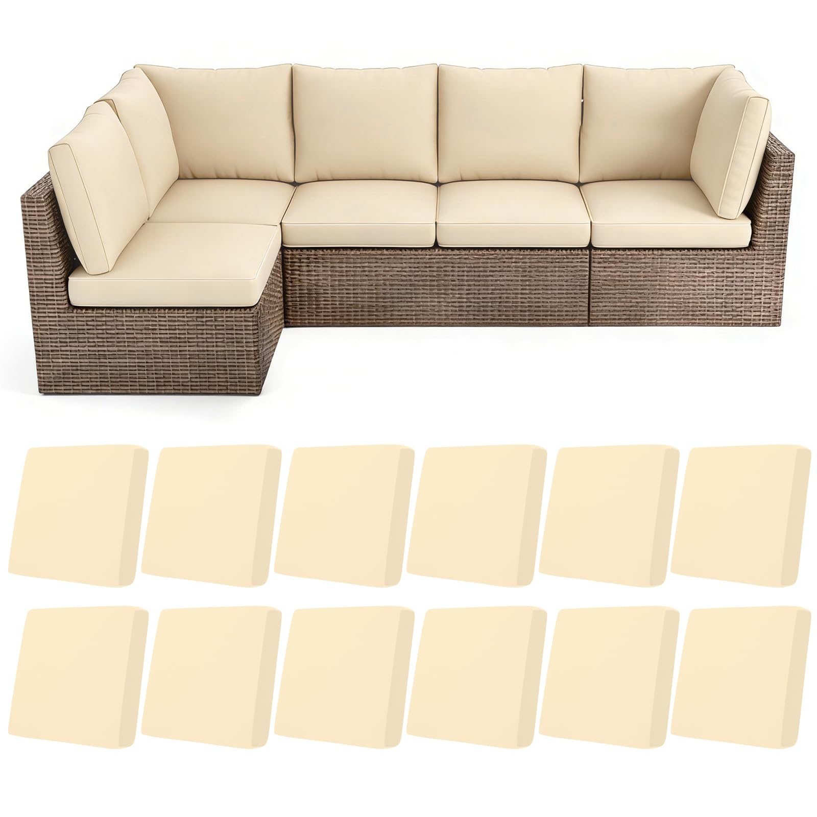 HEBE RUGS front view of 12-piece cover set showing neat fit and color