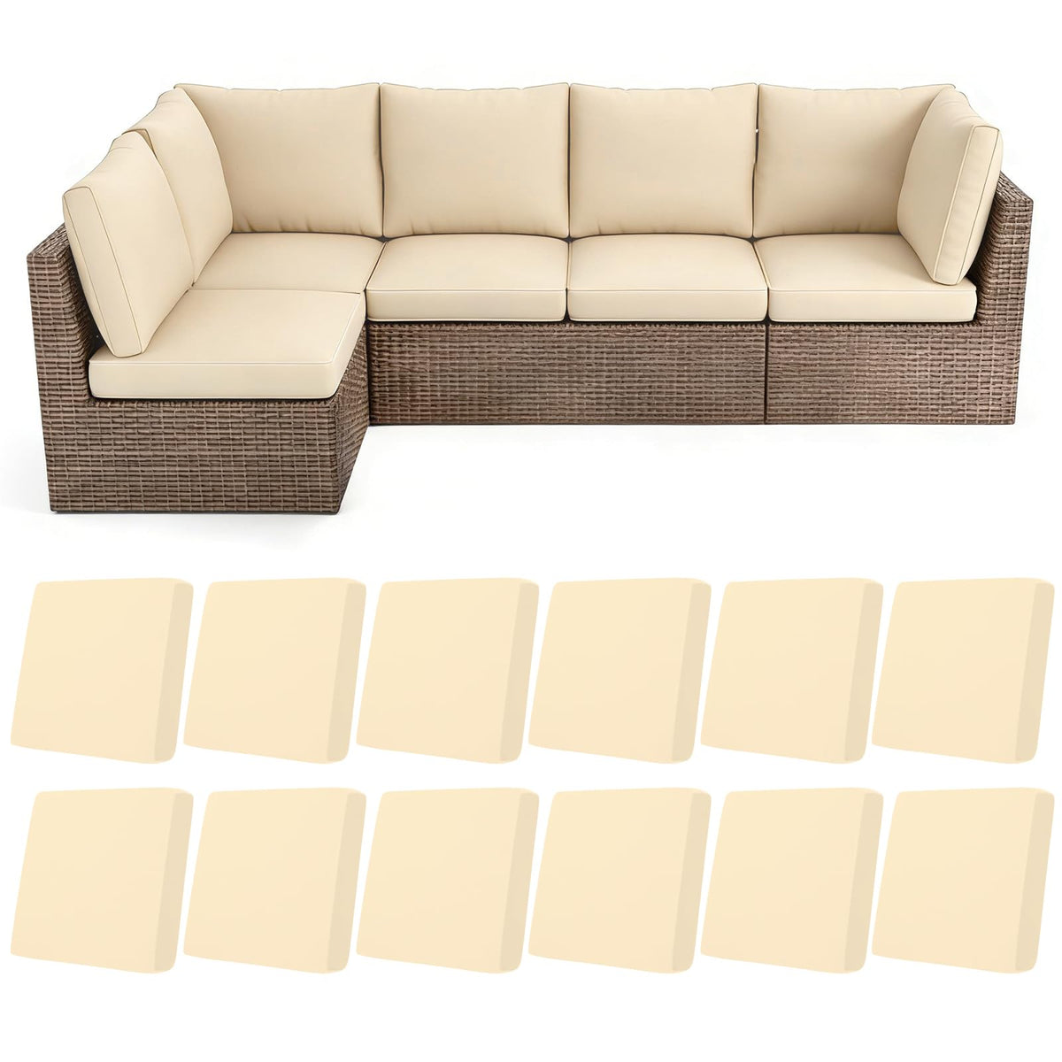 HEBE RUGS front view of 12-piece cover set showing neat fit and color