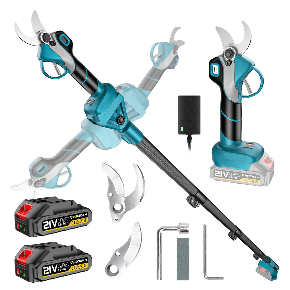 HECUSAM front view of pole pruner showing compact convertible design and reach benefit
