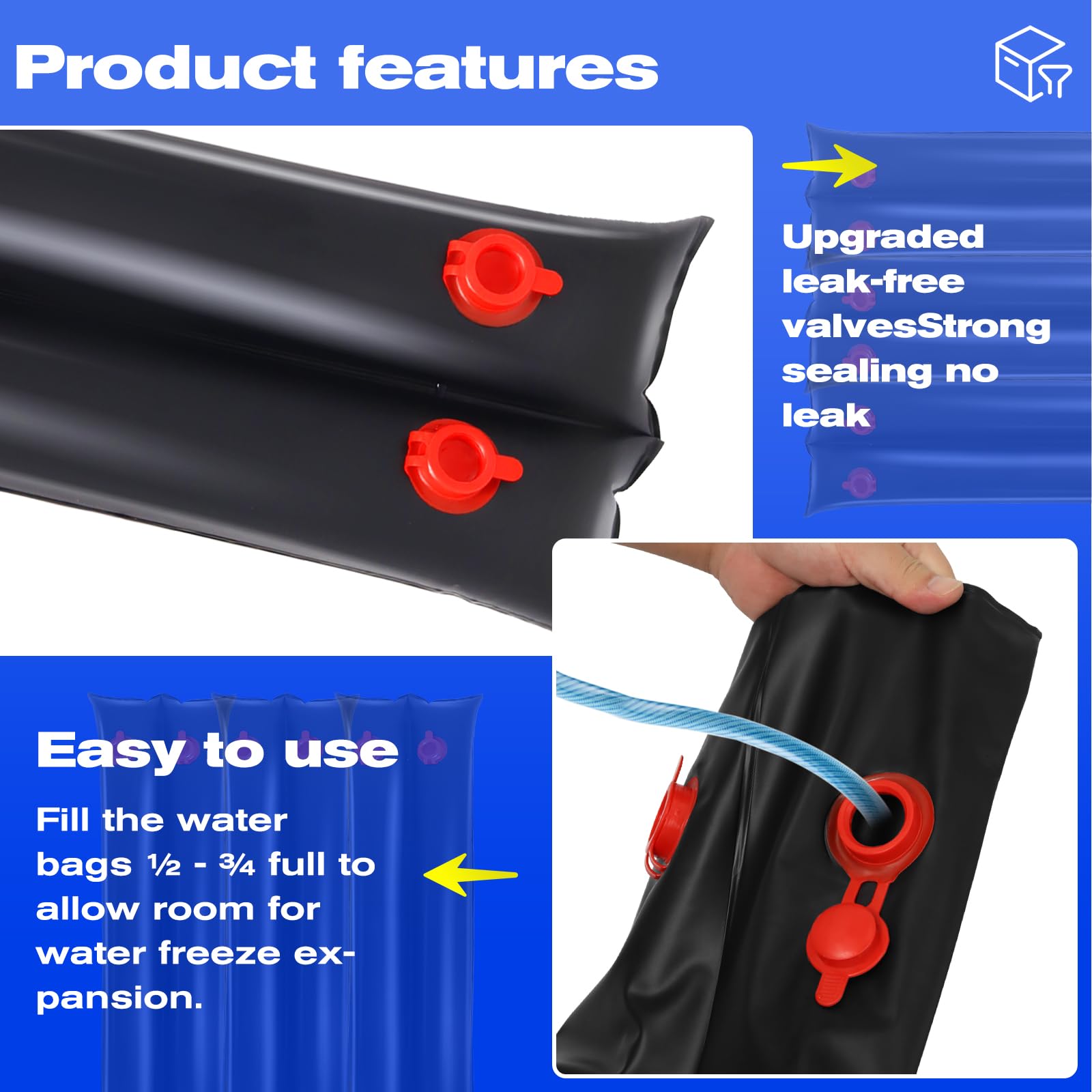 Hedday corner water bag detail demonstrating secure fit at pool corners