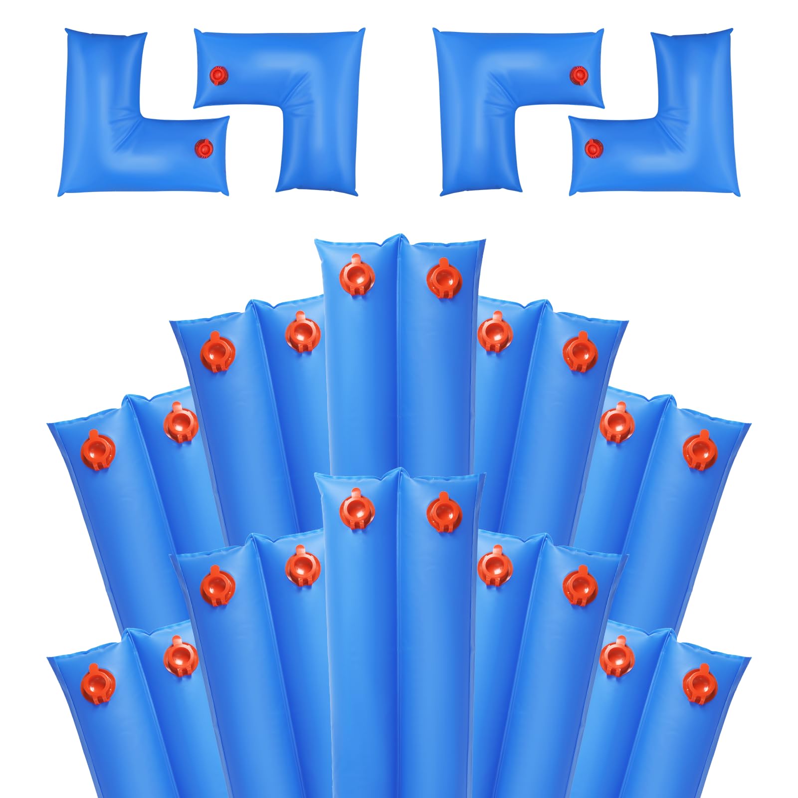 Hedday front view of full kit showing 10 straight and 4 corner water bags for secure covers