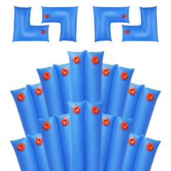 Hedday front view of full kit showing 10 straight and 4 corner water bags for secure covers