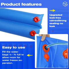 Hedday in-use photo of water bags placed along pool edge improving cover stability