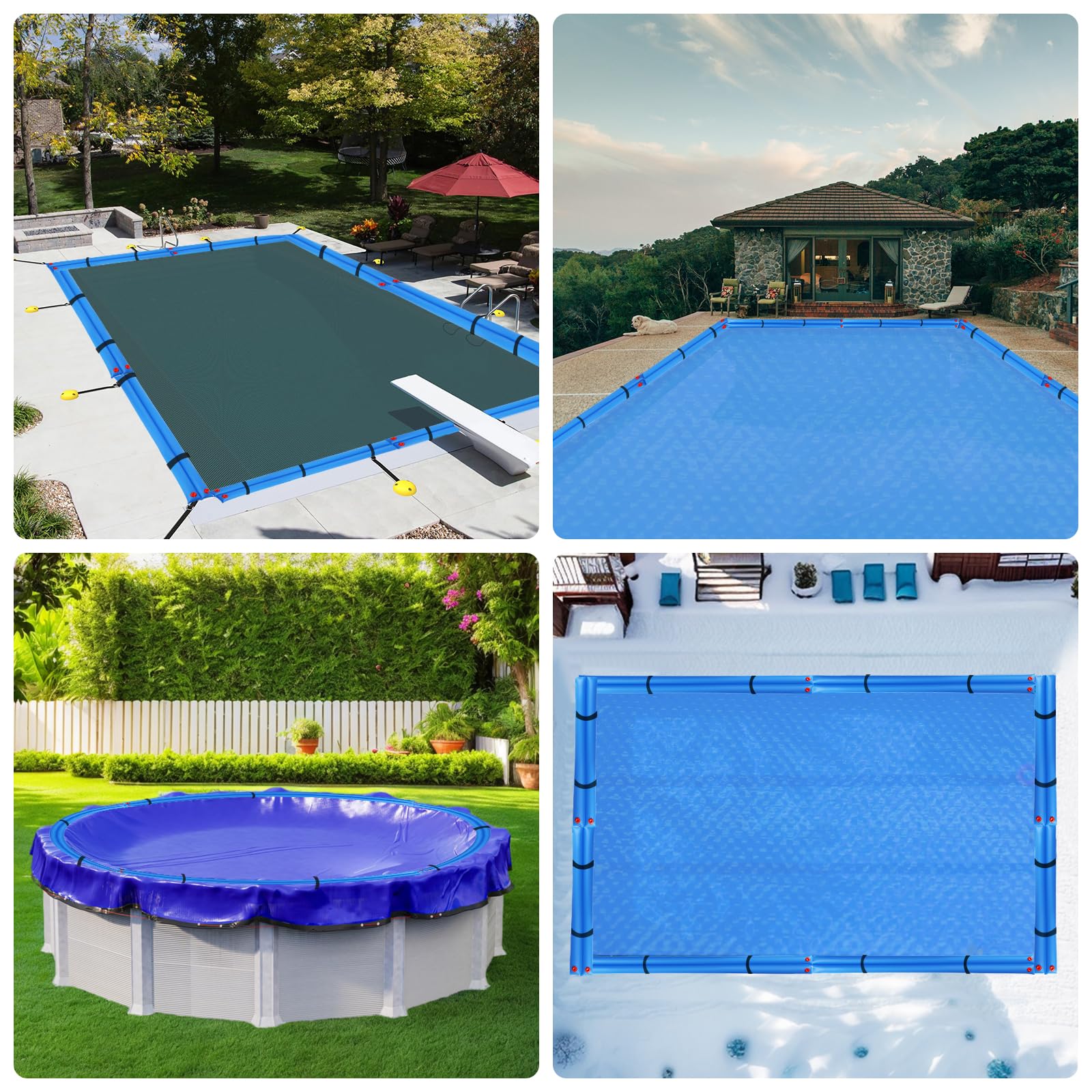Hedday tubes installed on backyard pool in winter showing tidy, no-sandbag solution benefit