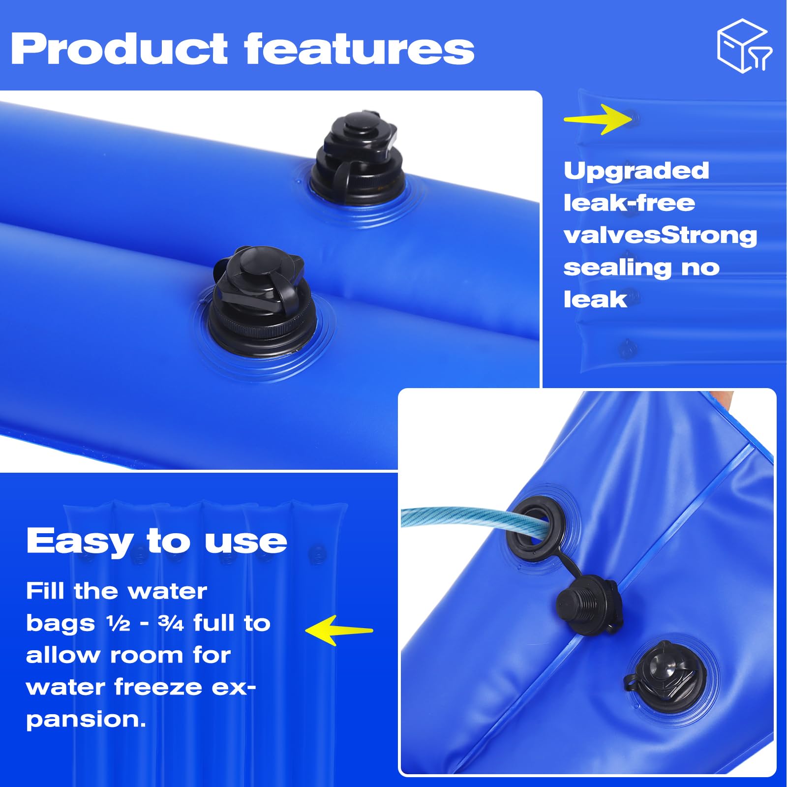 Hedday water tube placed on pool cover demonstrating secure anchoring benefit