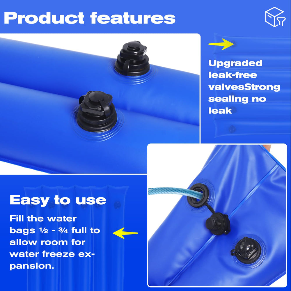 Hedday water tube placed on pool cover demonstrating secure anchoring benefit