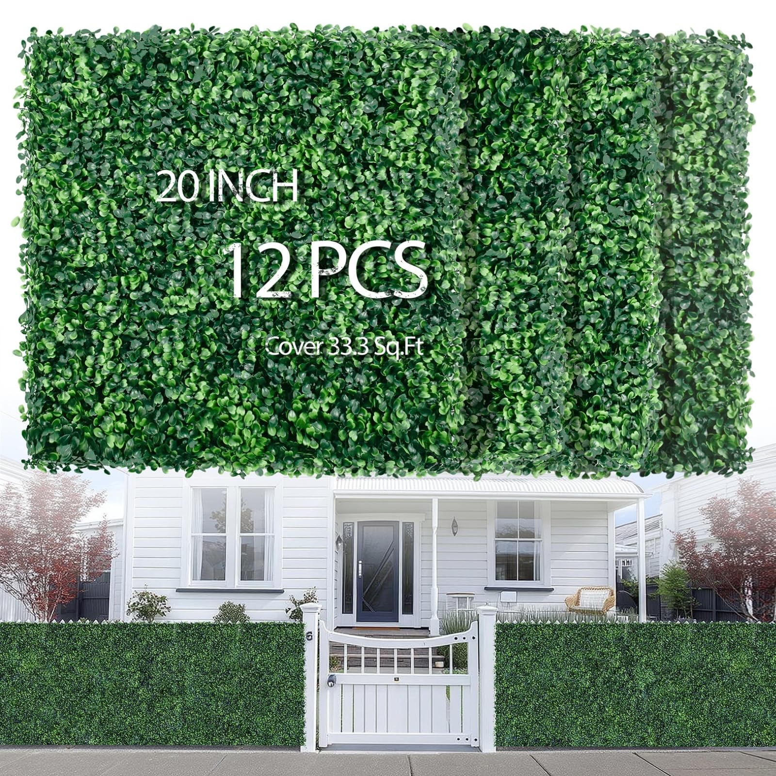 HEDGE MAZE front view of 20x20 panel showing full greenery coverage and instant privacy