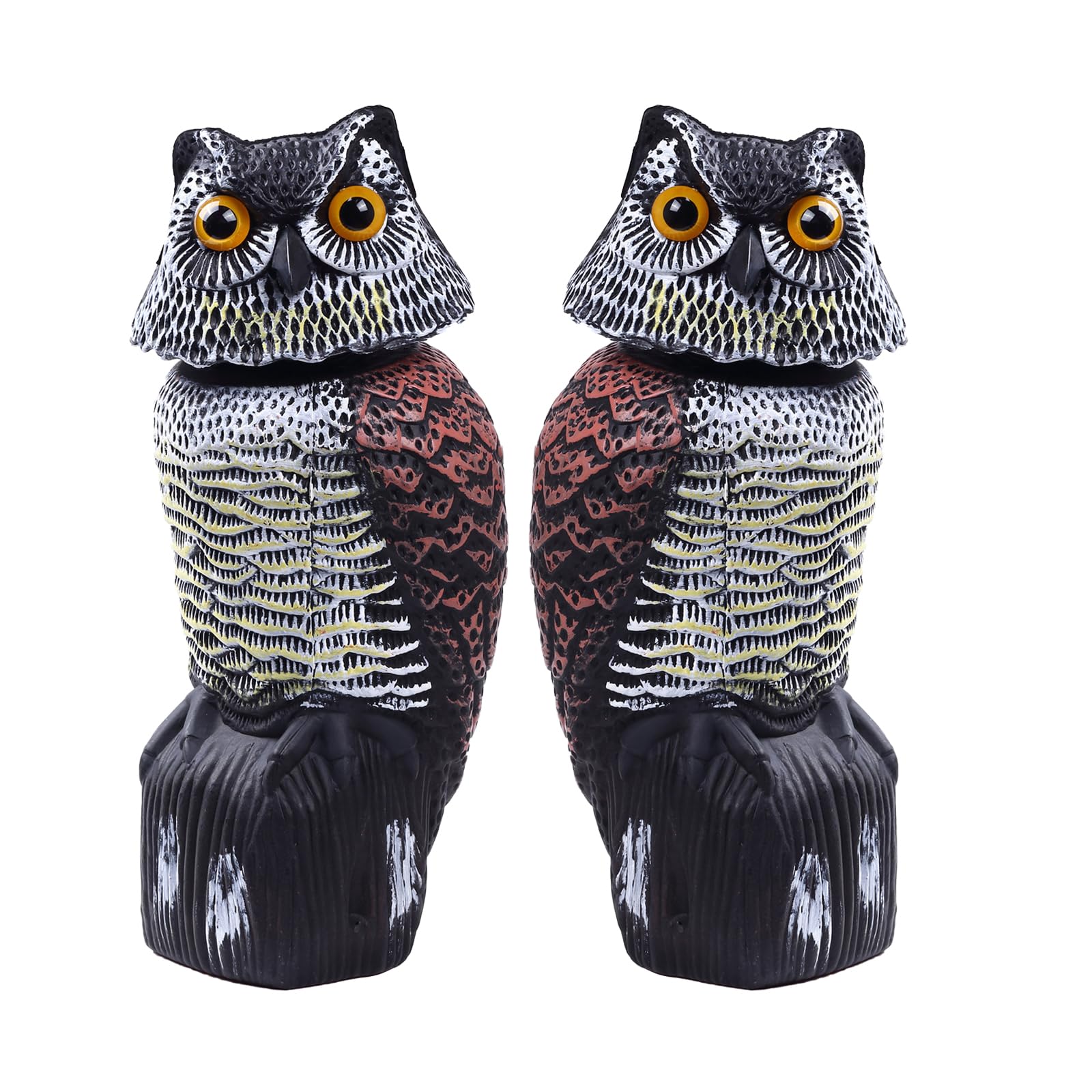 Hedoc owl front view showing lifelike eyes and realistic deterrent benefit