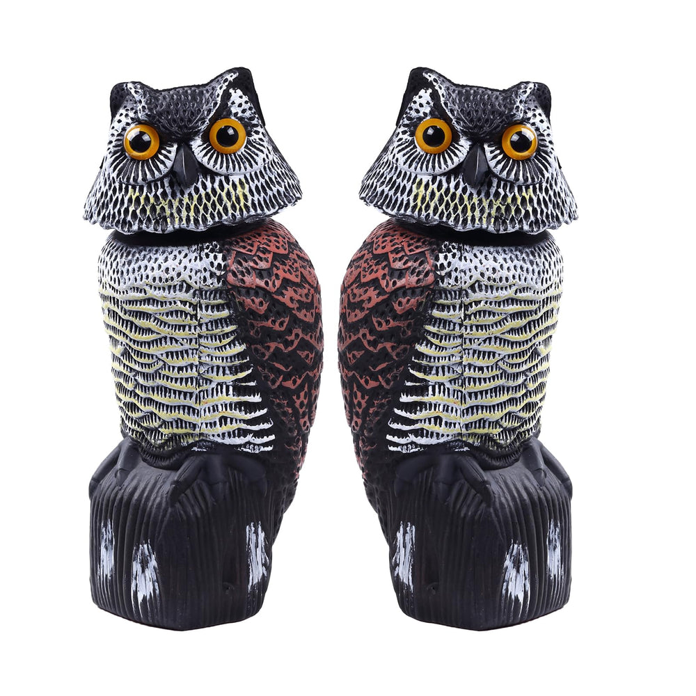 Hedoc owl front view showing lifelike eyes and realistic deterrent benefit