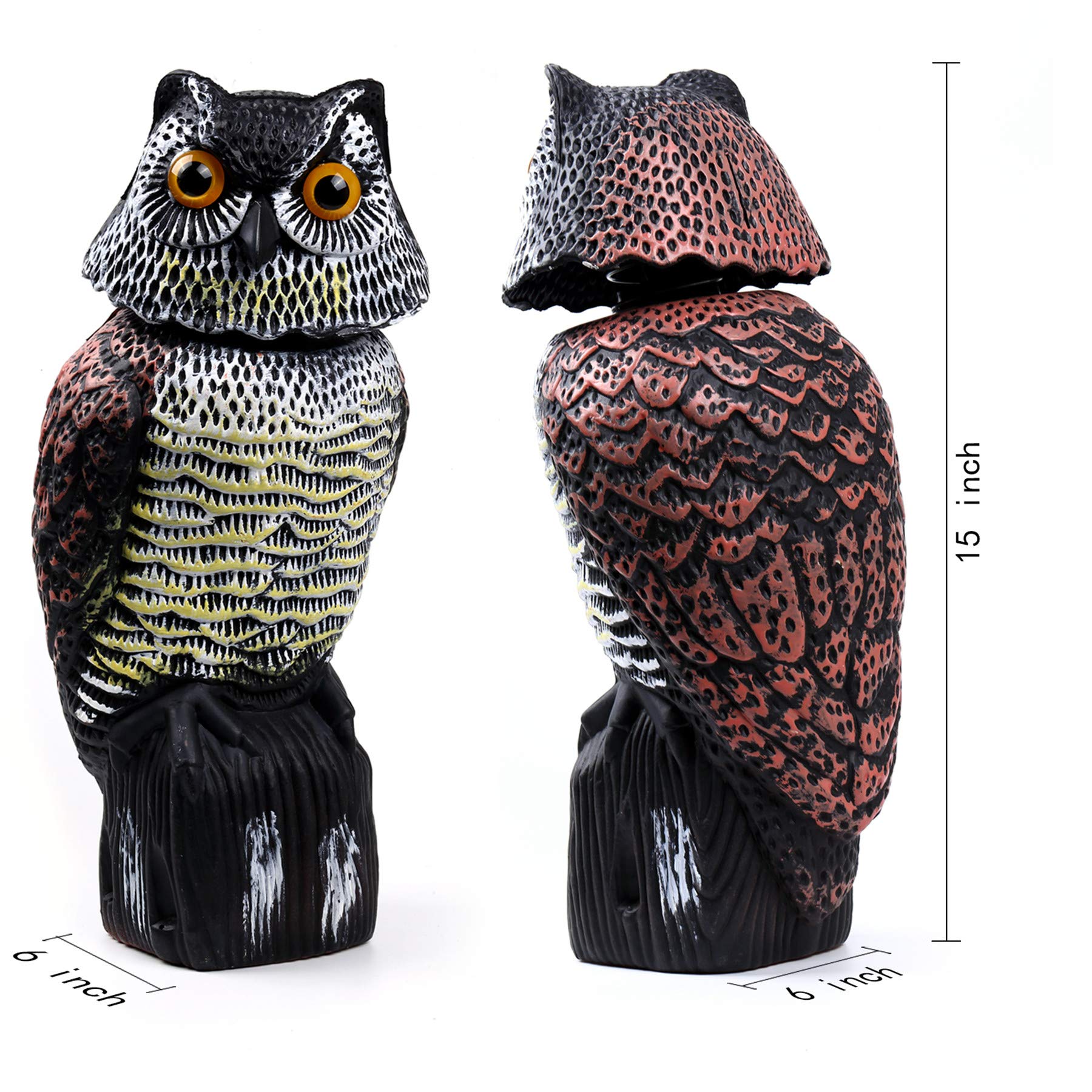 Hedoc owl head closeup highlighting rotating wind vane and motion realism