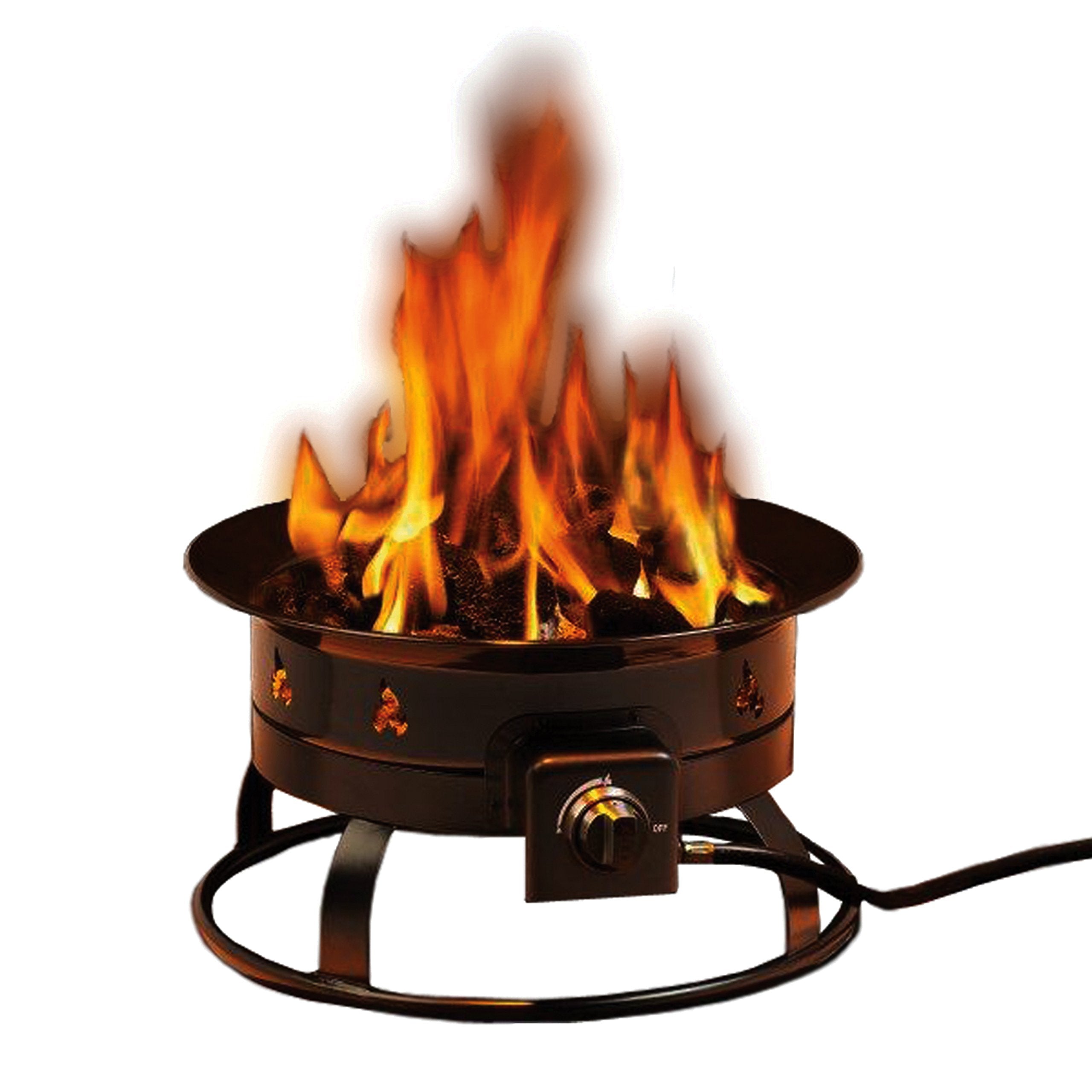 Heininger fire pit front view showing compact design and clean flame, great for portable warmth