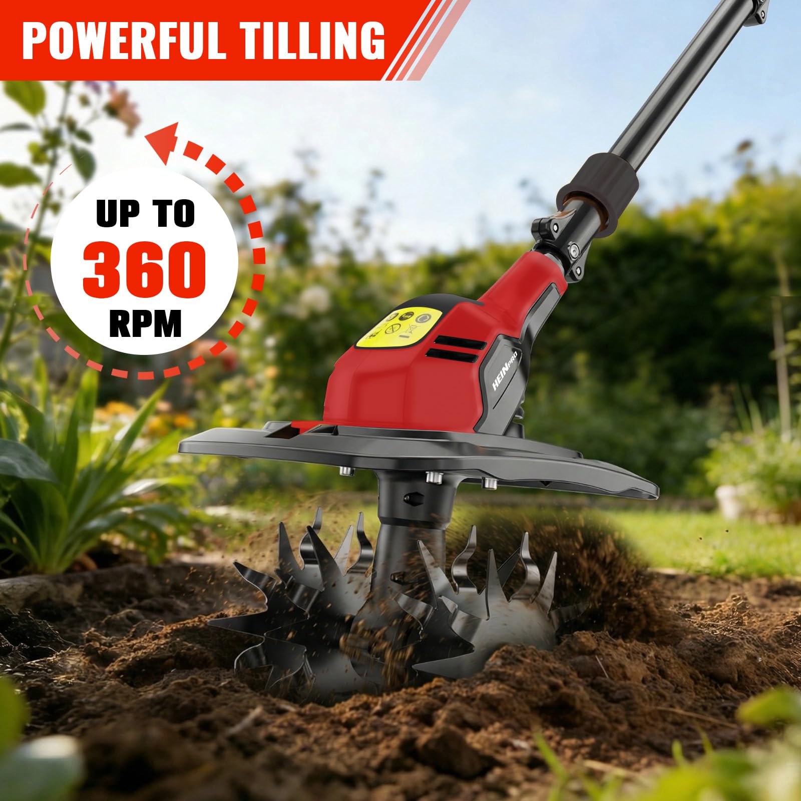 HEINPRO assembled cultivator shown full length for scale and reach