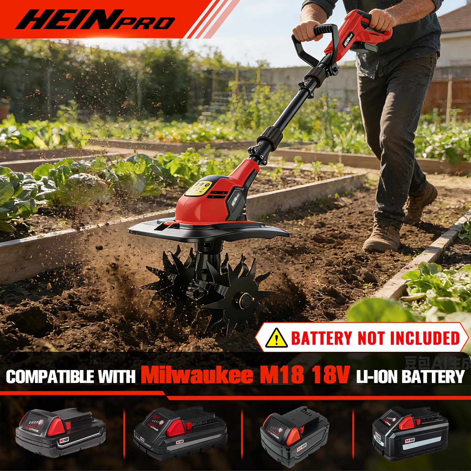 HEINPRO close-up of four hardened steel blades cutting soil efficiently
