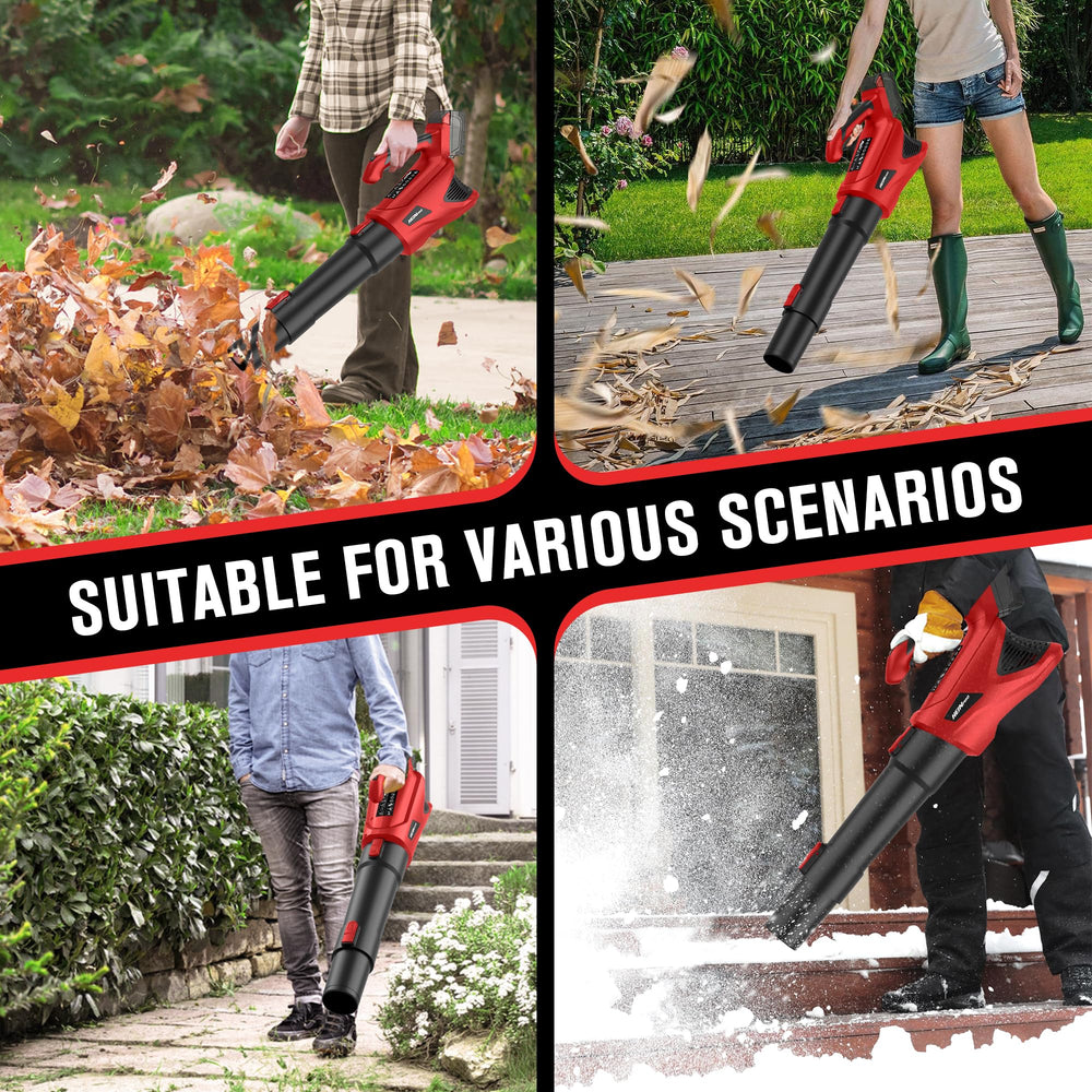 HEINPRO blower in use on a lawn showing quick leaf removal efficiency