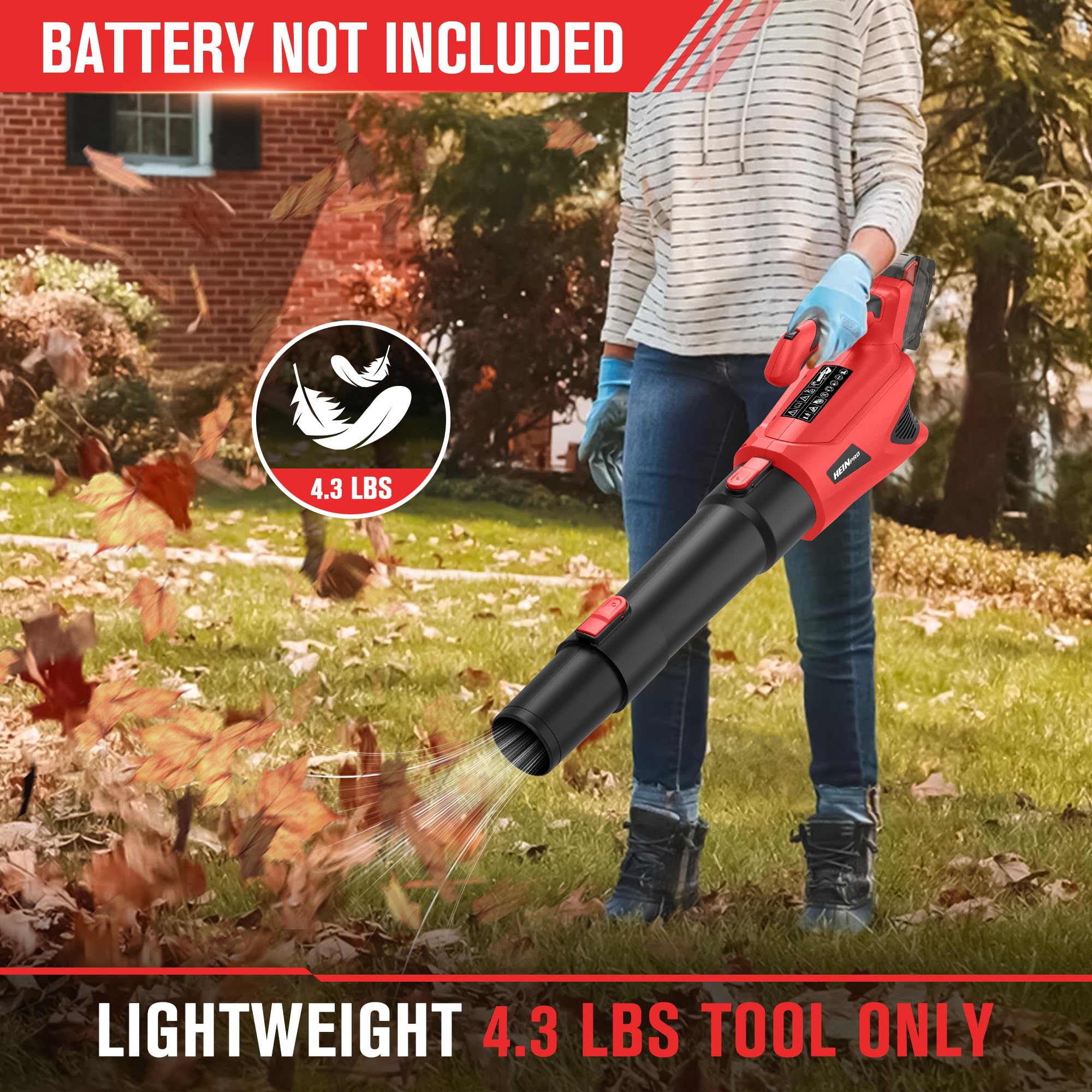 HEINPRO blower with Milwaukee battery attached demonstrating compatibility benefit