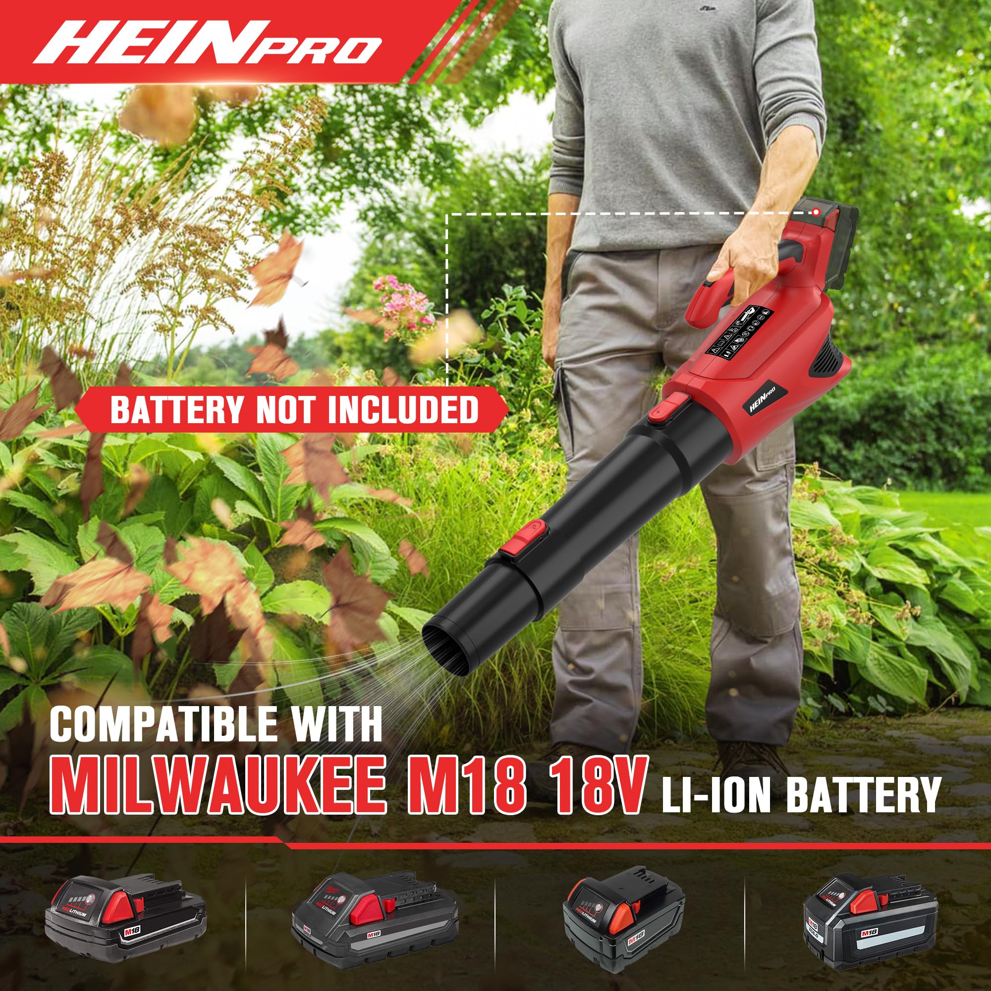 HEINPRO blower side profile highlighting airflow housing and durability advantage