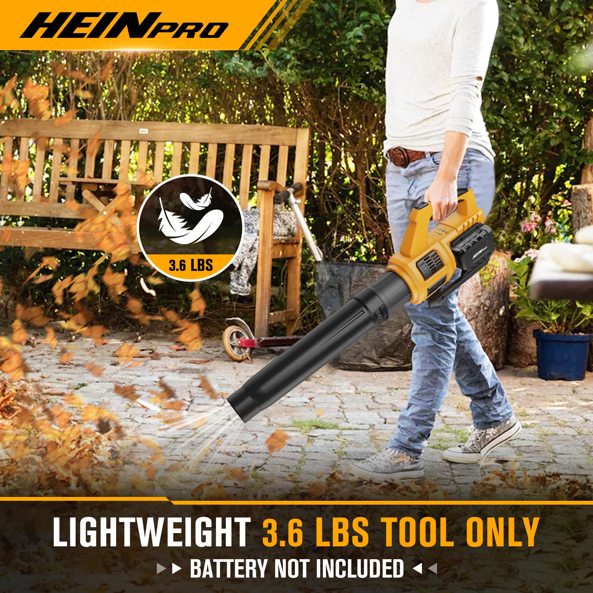HEINPRO in use clearing patio debris for faster cleanup