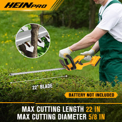 HEINPRO cordless hedge trimmer in use trimming a backyard hedge for efficiency