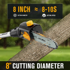 HEINPRO pole saw in use pruning a branch demonstrating extended reach