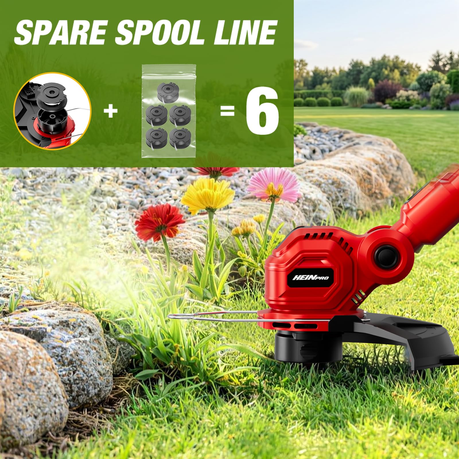 HEINPRO label and specs close-up highlighting Milwaukee M18 battery compatibility reminder