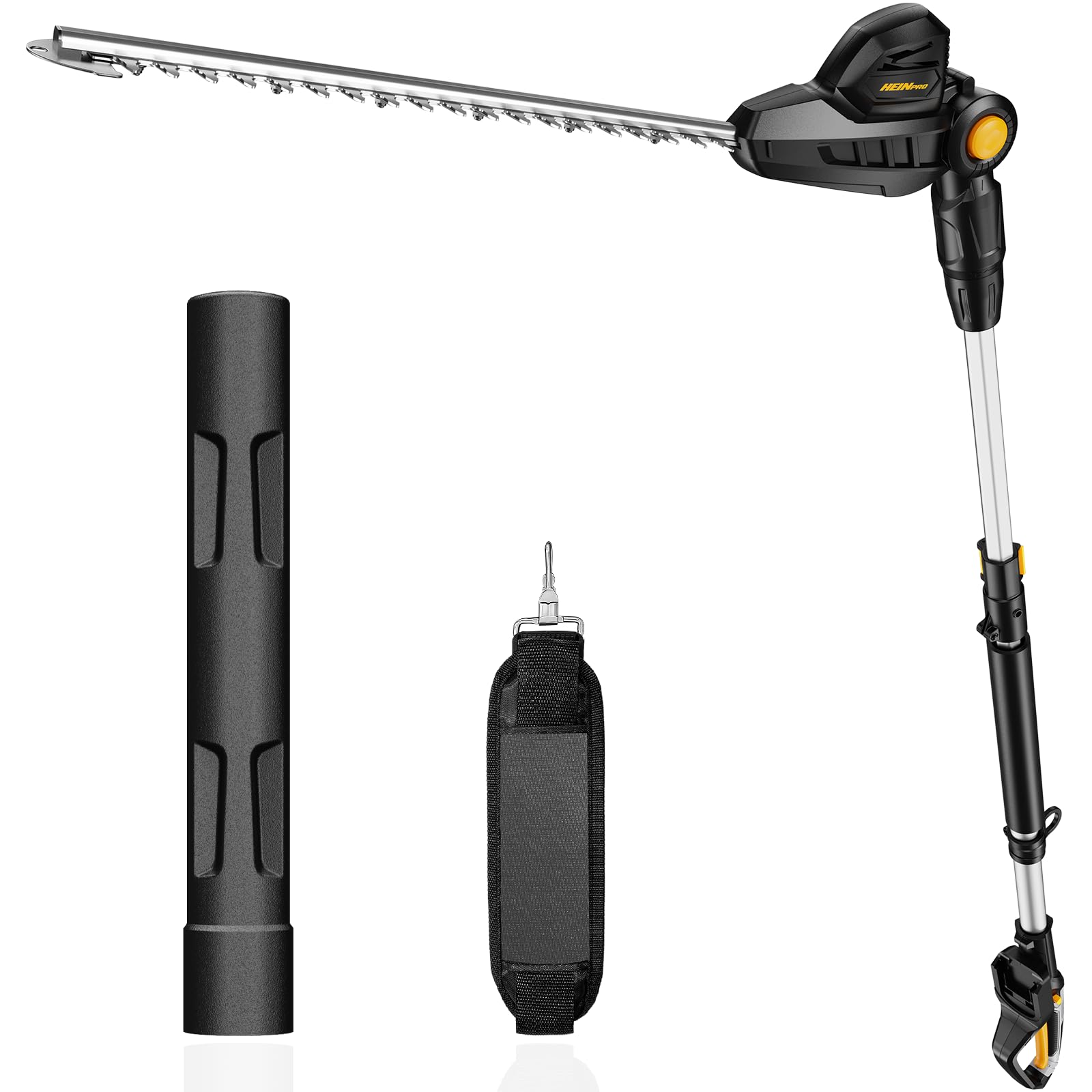 HEINPRO pole hedge trimmer front profile showing ready-to-use power and reach