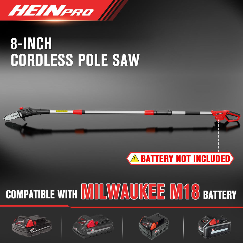 HEINPRO pole saw fully assembled demonstrating extended reach up to 14.2 ft for safer pruning