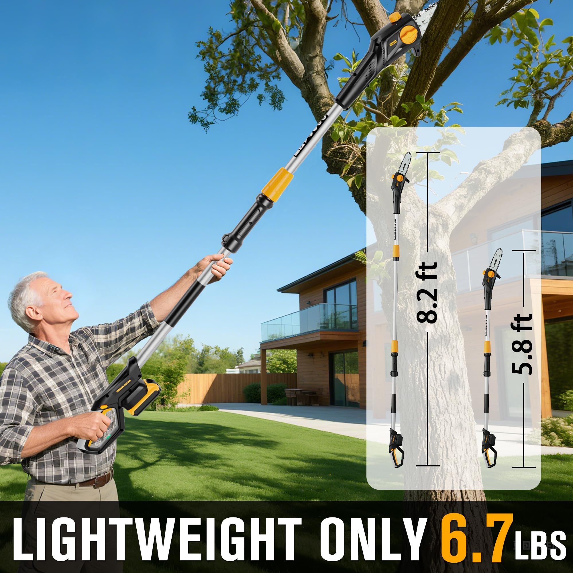 HEINPRO pole saw beside person showing scale and approximate reach