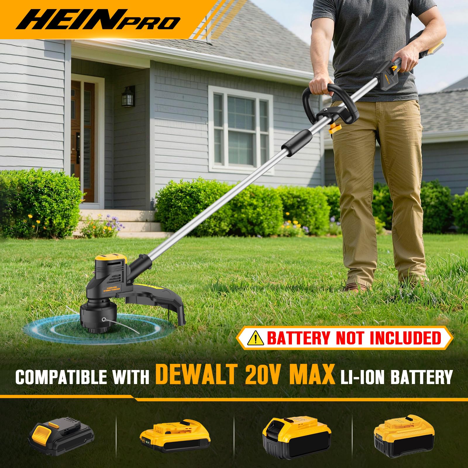 HEINPRO side profile displaying 16-inch cutting swath for faster trimming