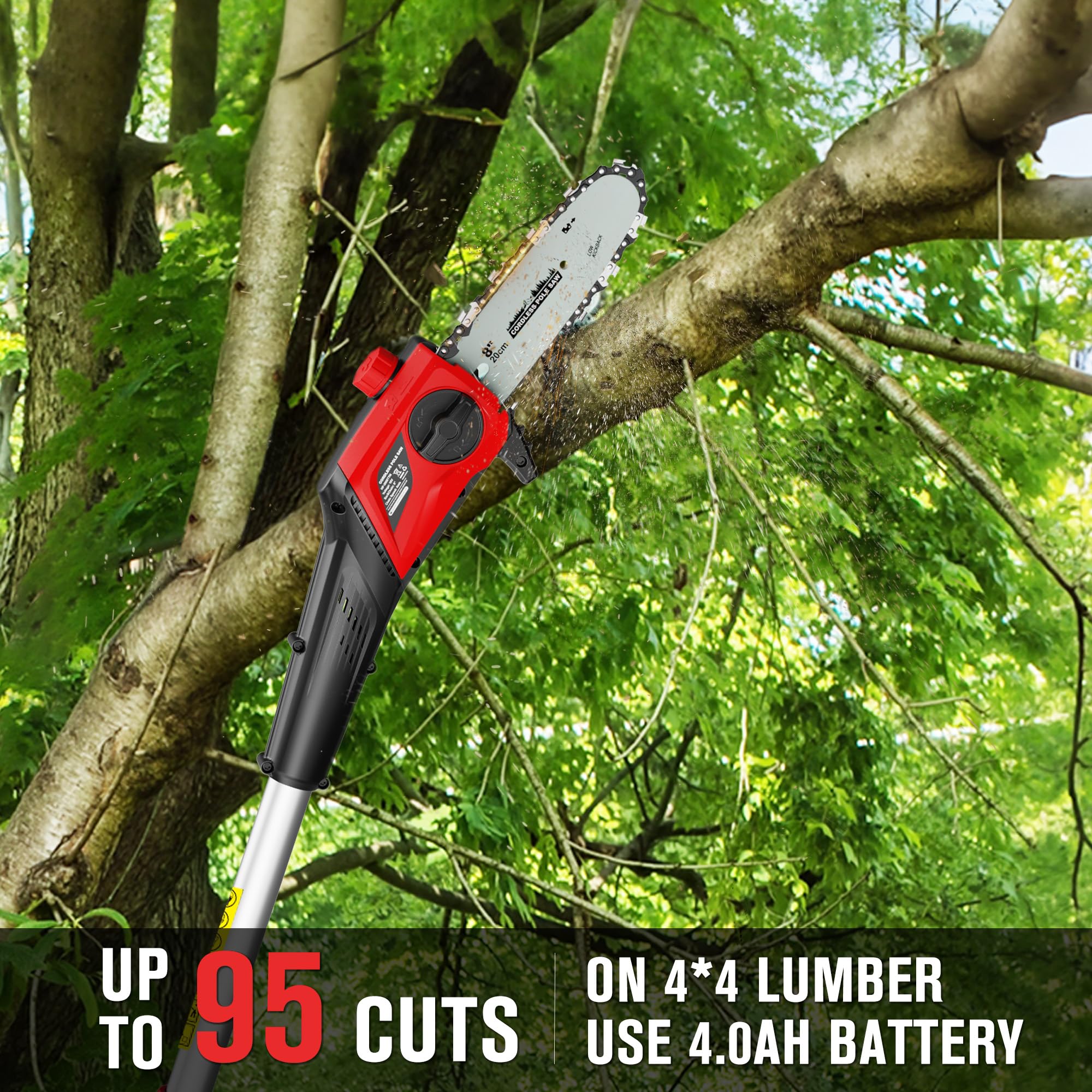 HEINPRO pole saw next to a 6 ft person showing scale and ergonomic size benefits
