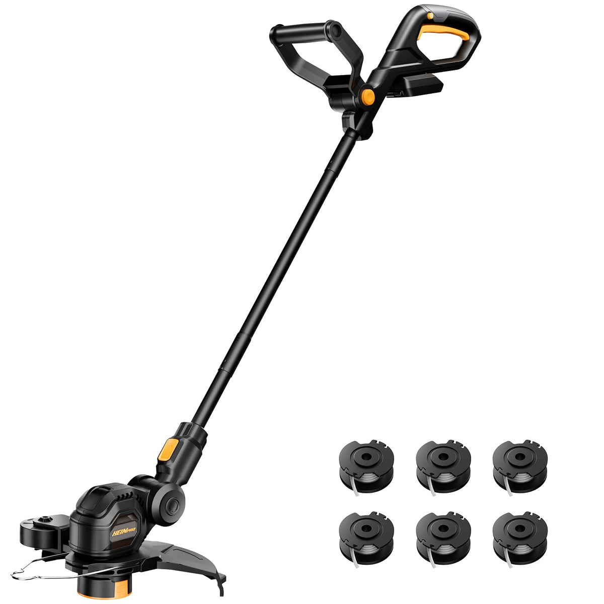 HEINPRO trimmer front packaging showing product and compatibility with DeWalt 20V MAX batteries for convenience