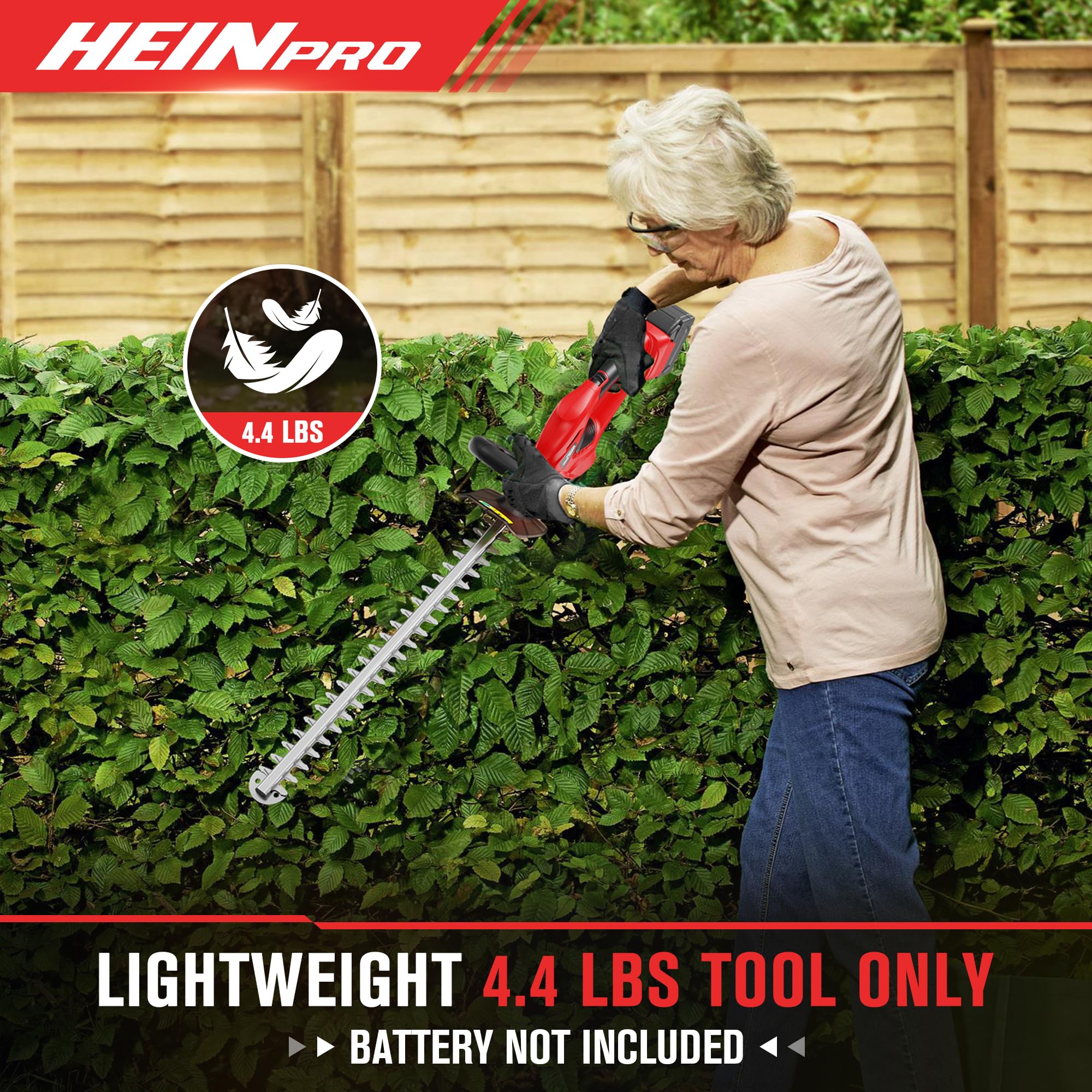 HEINPRO next to scale showing 4.4 lb body, lightweight for reduced fatigue benefit