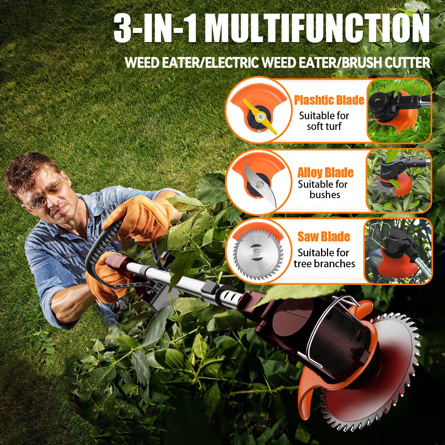 Hejunry in-use trimming lawn edges, quiet operation and clean finish benefit
