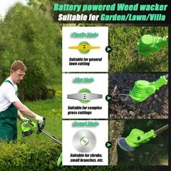 Hejunry assorted blades and string head laid out, versatile attachments for different vegetation