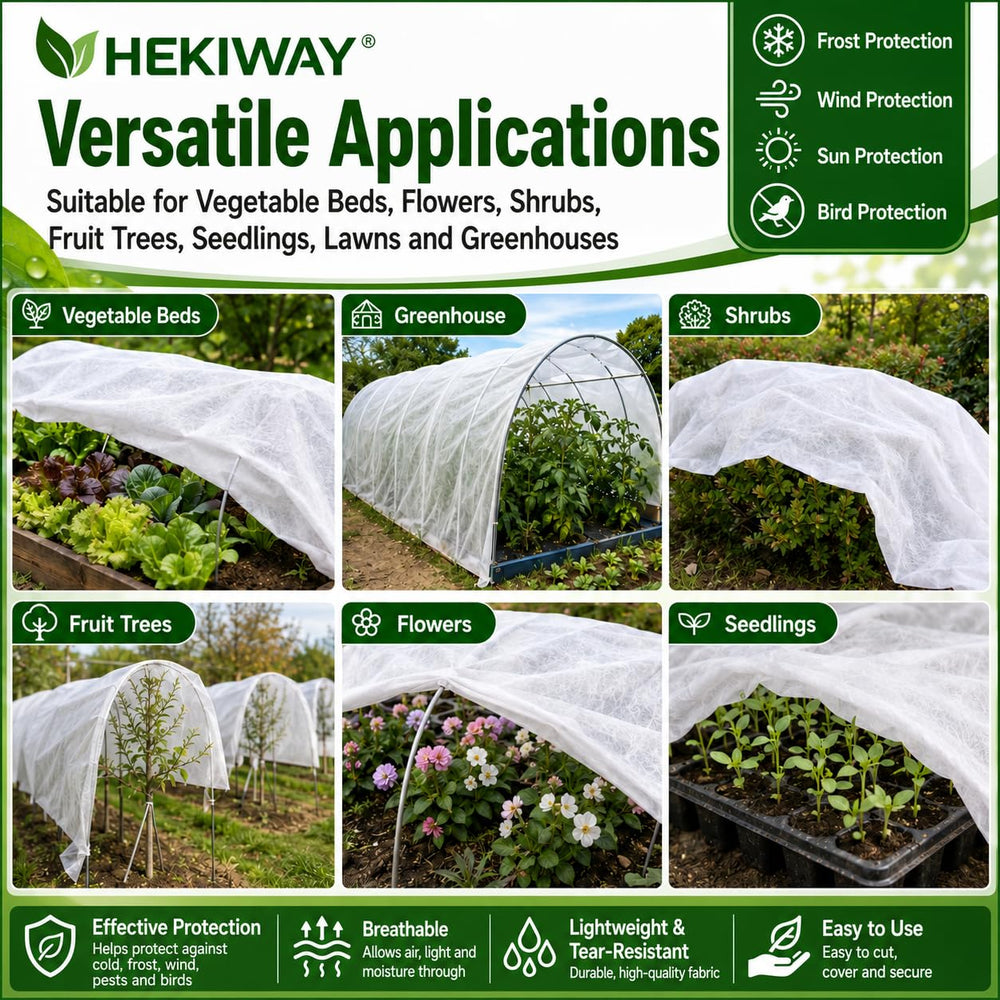HEKIWAY frost cloth folded compactly for easy seasonal storage