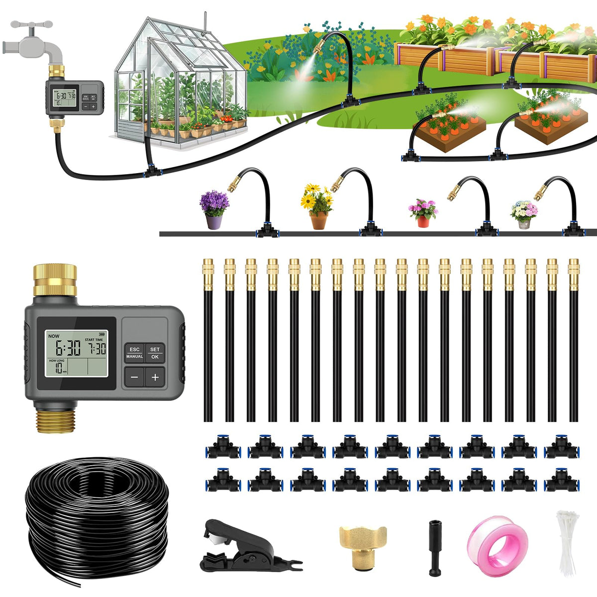 HEKIWAY front packaging showing full irrigation kit and benefits