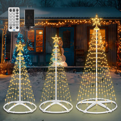 HELESIN 4ft cone tree front view showing warm white lights and star topper, adds cozy ambiance