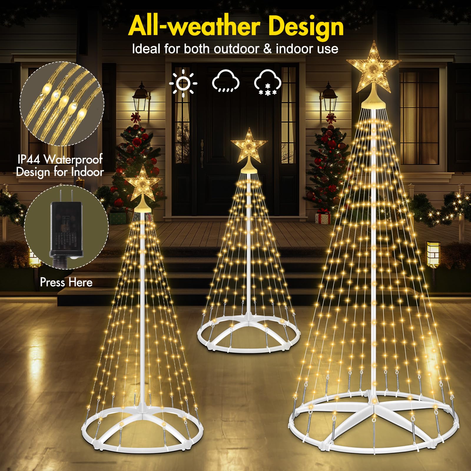 HELESIN 6ft cone tree front view tall warm illumination, creates layered seasonal impact