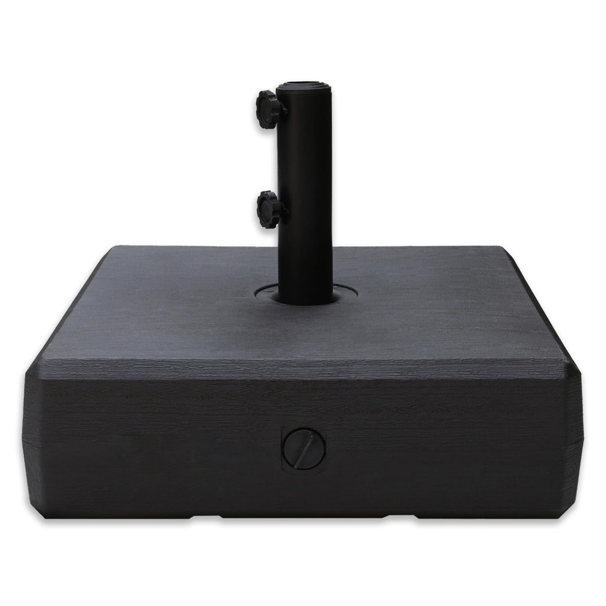 Helios&Hestia front view of black umbrella base showing stable design and weight capacity