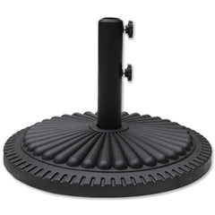 Helios&Hestia front view of black cement-filled umbrella base showing stability