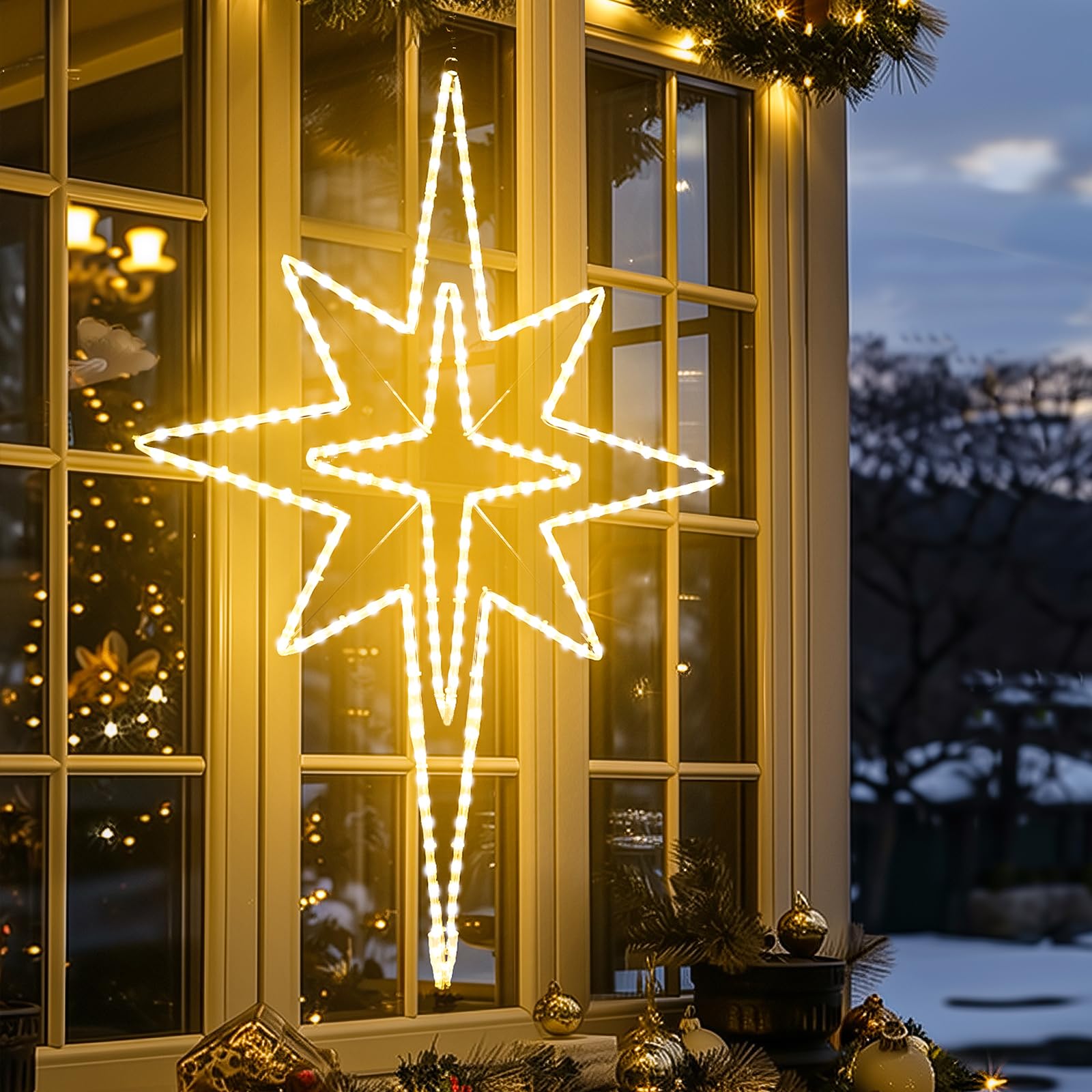 HeliosRibbon star in backyard nativity setting adding atmosphere